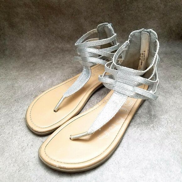 Place Big Girls   Size 5 Silver  Textile Thong Ankle Strap Sandals - Picture 9 of 9